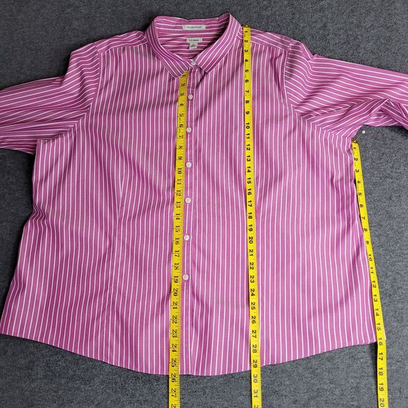 LL Bean 3X Pinpoint Oxford Purple Stripe Wrinkle Resist 3/4 Sleeve Button Shirt - Picture 3 of 10